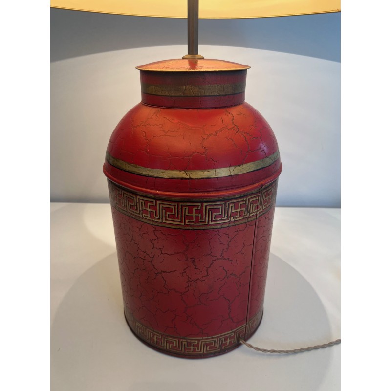Lampe Tôle Peinte Rouge Chinoiseries | Boîte à Thé XXe Siècle