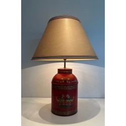 Red Toleware Lamp Chinoiserie | 20th Century Tea Caddy Lamp