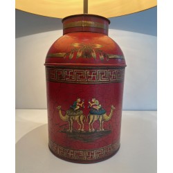 Lampe Tôle Peinte Rouge Chinoiseries | Boîte à Thé XXe Siècle