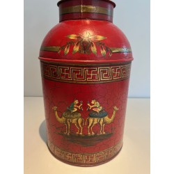 Red Toleware Lamp Chinoiserie | 20th Century Tea Caddy Lamp