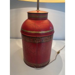 Red Toleware Lamp Chinoiserie | 20th Century Tea Caddy Lamp