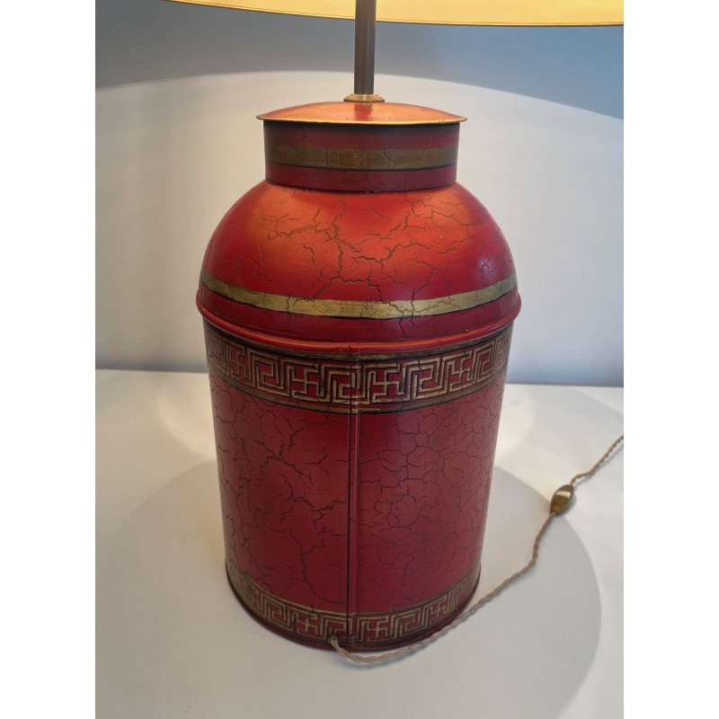 Red Toleware Lamp Chinoiserie | 20th Century Tea Caddy Lamp