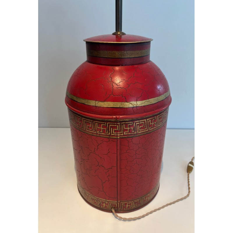 Lampe Tôle Peinte Rouge Chinoiseries | Boîte à Thé XXe Siècle