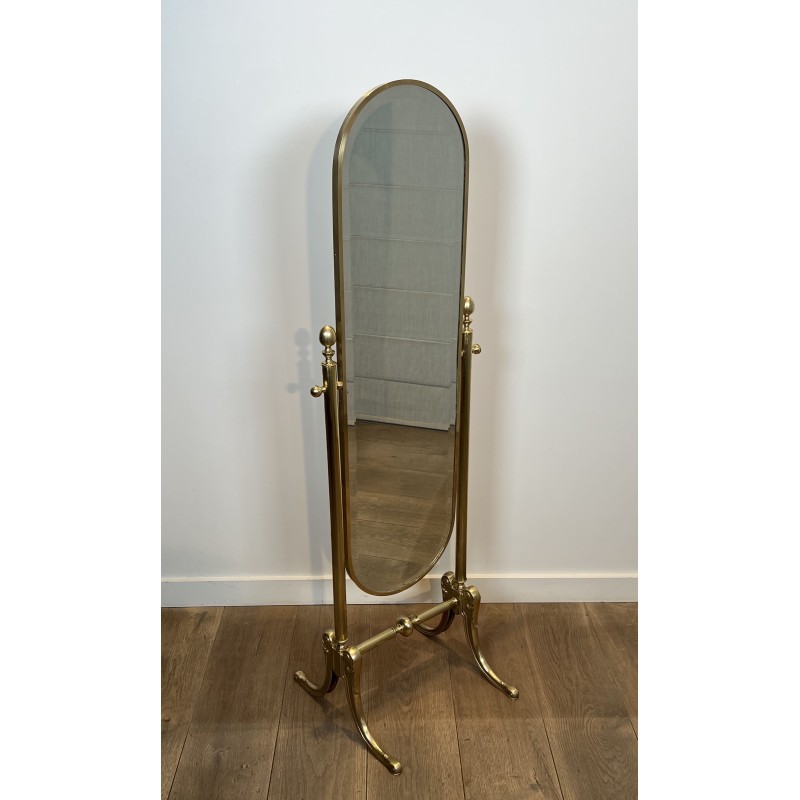 Brass Cheval Mirror Psyché | Vintage Neoclassical Standing Mirror