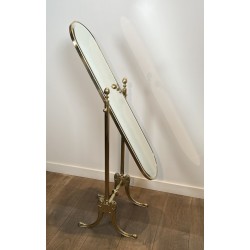 Brass Cheval Mirror Psyché | Vintage Neoclassical Standing Mirror