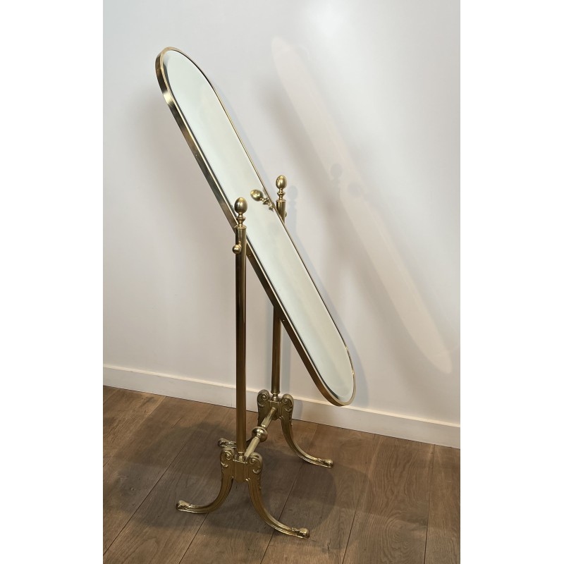 Brass Cheval Mirror Psyché | Vintage Neoclassical Standing Mirror