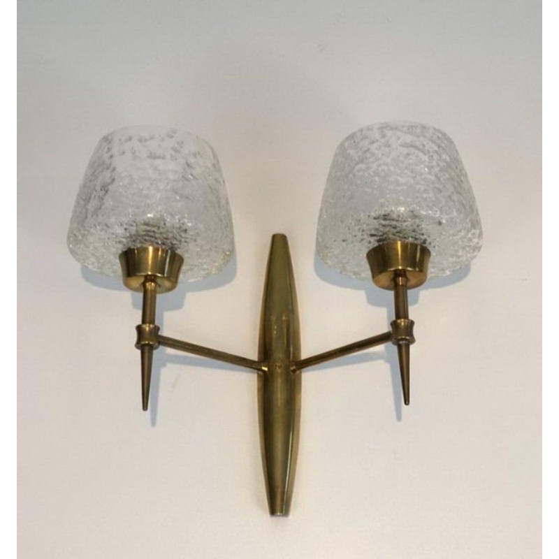 Paire d'appliques en Bronze à réflecteurs en Verre Travaillé. Stilnovo