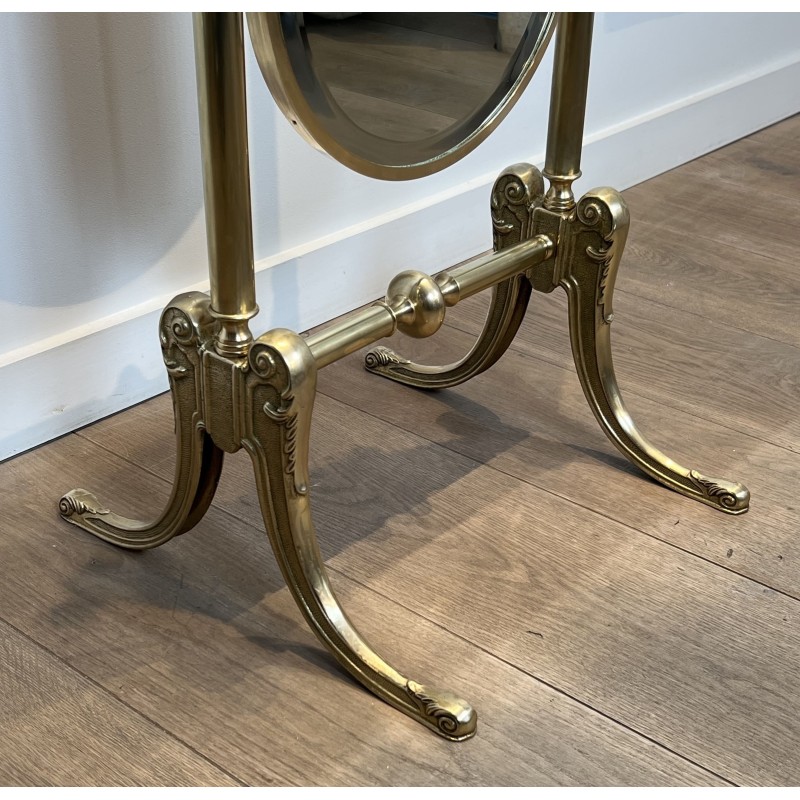 Brass Cheval Mirror Psyché | Vintage Neoclassical Standing Mirror