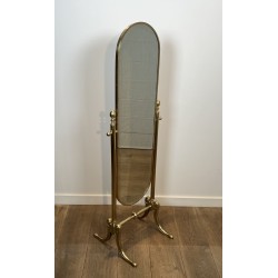 Brass Cheval Mirror Psyché | Vintage Neoclassical Standing Mirror