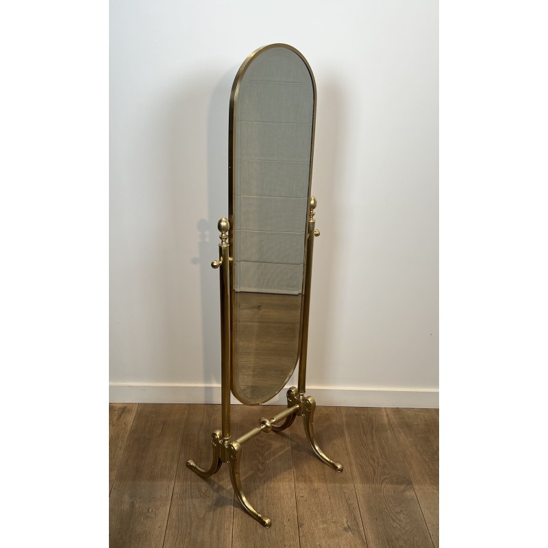 Brass Cheval Mirror Psyché | Vintage Neoclassical Standing Mirror