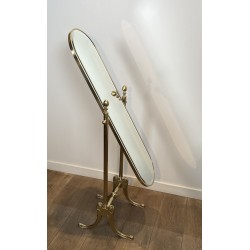 Brass Cheval Mirror Psyché | Vintage Neoclassical Standing Mirror