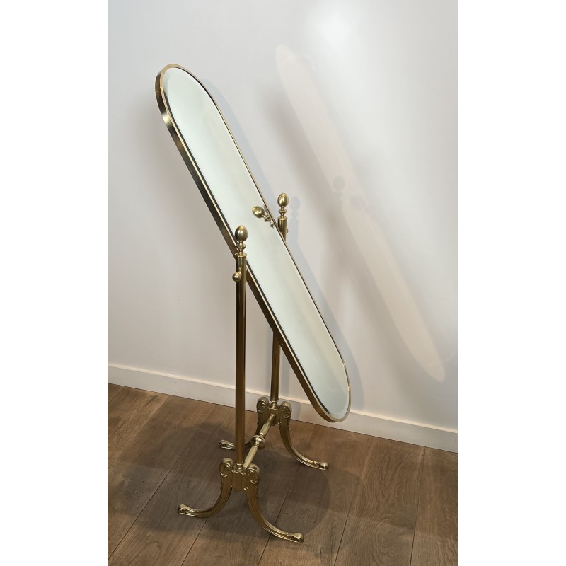 Brass Cheval Mirror Psyché | Vintage Neoclassical Standing Mirror