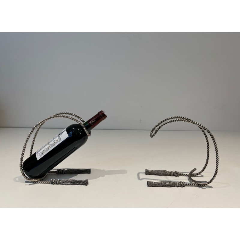 Silver-Plated Rope Bottle Holders | Maria Pergay Style 1970s