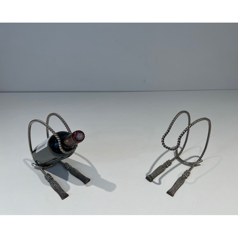 Silver-Plated Rope Bottle Holders | Maria Pergay Style 1970s
