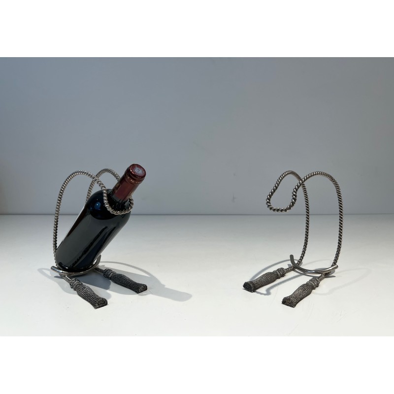 Porte-Bouteilles Métal Argenté Corde | Style Maria Pergay 1970