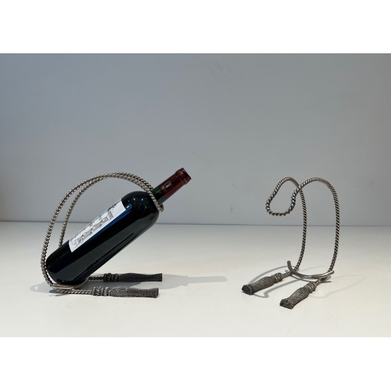 Silver-Plated Rope Bottle Holders | Maria Pergay Style 1970s