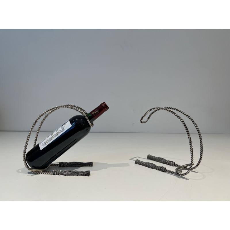 Porte-Bouteilles Métal Argenté Corde | Style Maria Pergay 1970