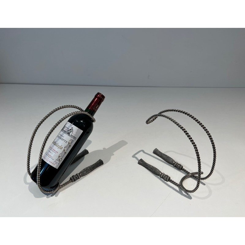 Silver-Plated Rope Bottle Holders | Maria Pergay Style 1970s