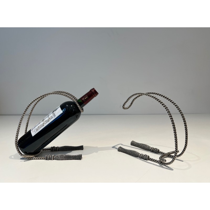 Porte-Bouteilles Métal Argenté Corde | Style Maria Pergay 1970
