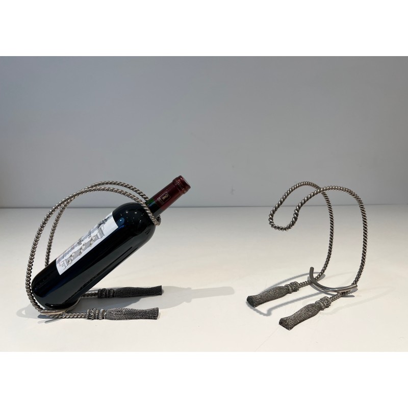 Silver-Plated Rope Bottle Holders | Maria Pergay Style 1970s
