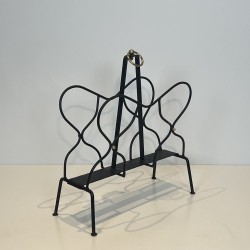 Black Metal & Brass Magazine Rack | Jacques Adnet 1950s
