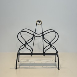 Black Metal & Brass Magazine Rack | Jacques Adnet 1950s