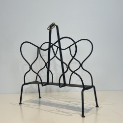Black Metal & Brass Magazine Rack | Jacques Adnet 1950s