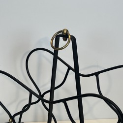 Black Metal & Brass Magazine Rack | Jacques Adnet 1950s