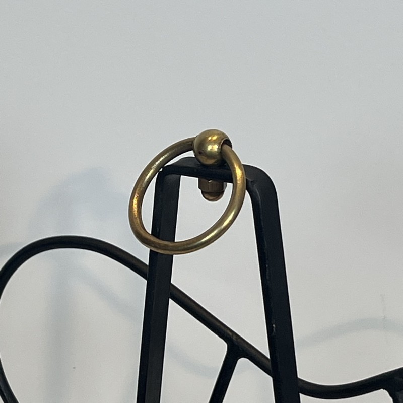 Black Metal & Brass Magazine Rack | Jacques Adnet 1950s