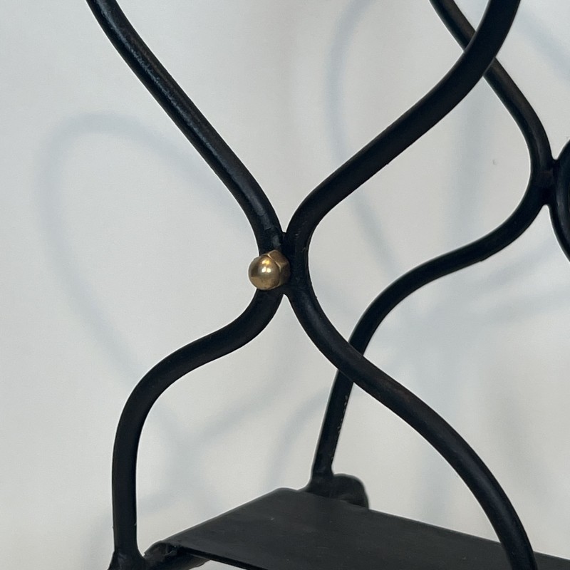 Black Metal & Brass Magazine Rack | Jacques Adnet 1950s