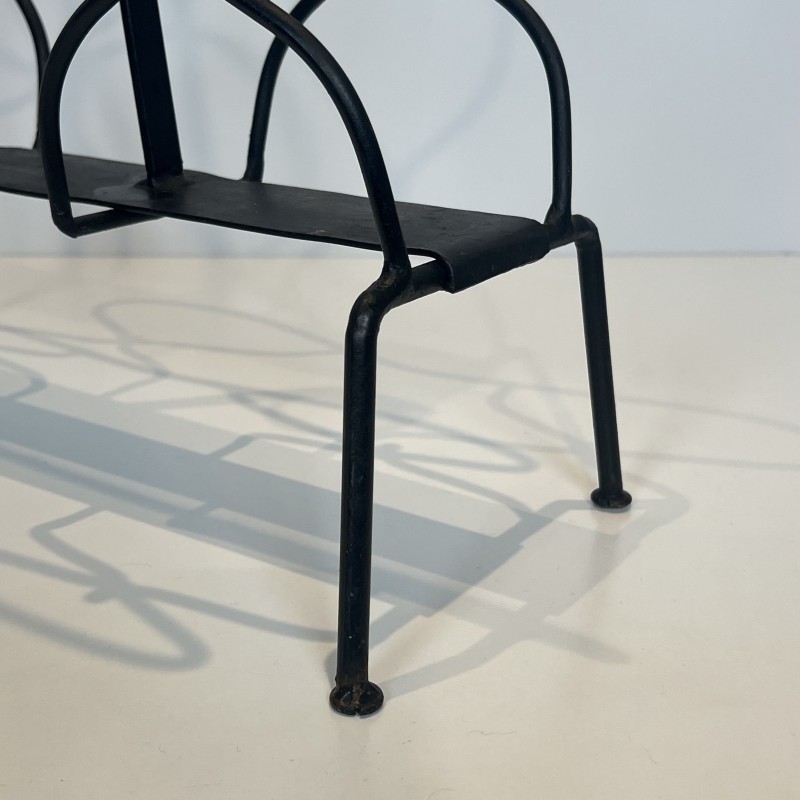 Black Metal & Brass Magazine Rack | Jacques Adnet 1950s