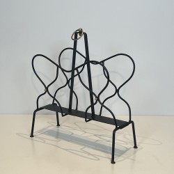 Black Metal & Brass Magazine Rack | Jacques Adnet 1950s