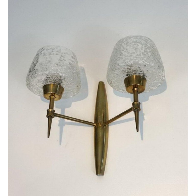 Paire d'appliques en Bronze à réflecteurs en Verre Travaillé. Stilnovo