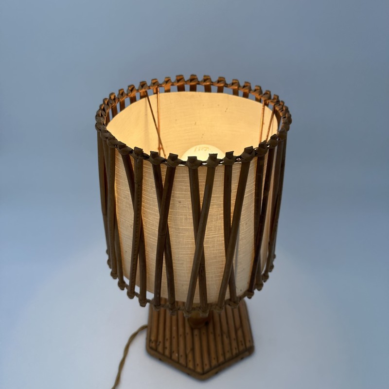 Louis Sognot Rattan Lamp | 1950s Vintage French Riviera Lighting