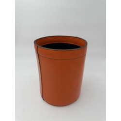Orange Leather Wastebasket Saddle Stitch | Vintage Hermès Style
