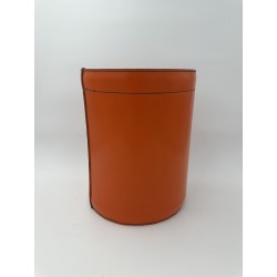 Orange Leather Wastebasket Saddle Stitch | Vintage Hermès Style