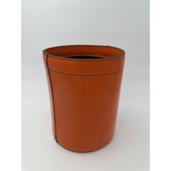 Orange Leather Wastebasket Saddle Stitch | Vintage Hermès Style