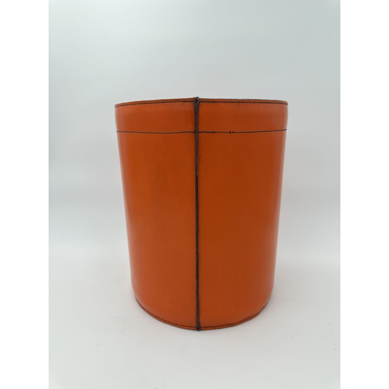Corbeille Cuir Orange Piqûre Sellier | Style Hermès Vintage