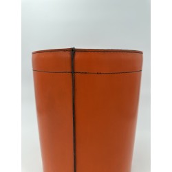 Orange Leather Wastebasket Saddle Stitch | Vintage Hermès Style