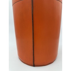 Orange Leather Wastebasket Saddle Stitch | Vintage Hermès Style
