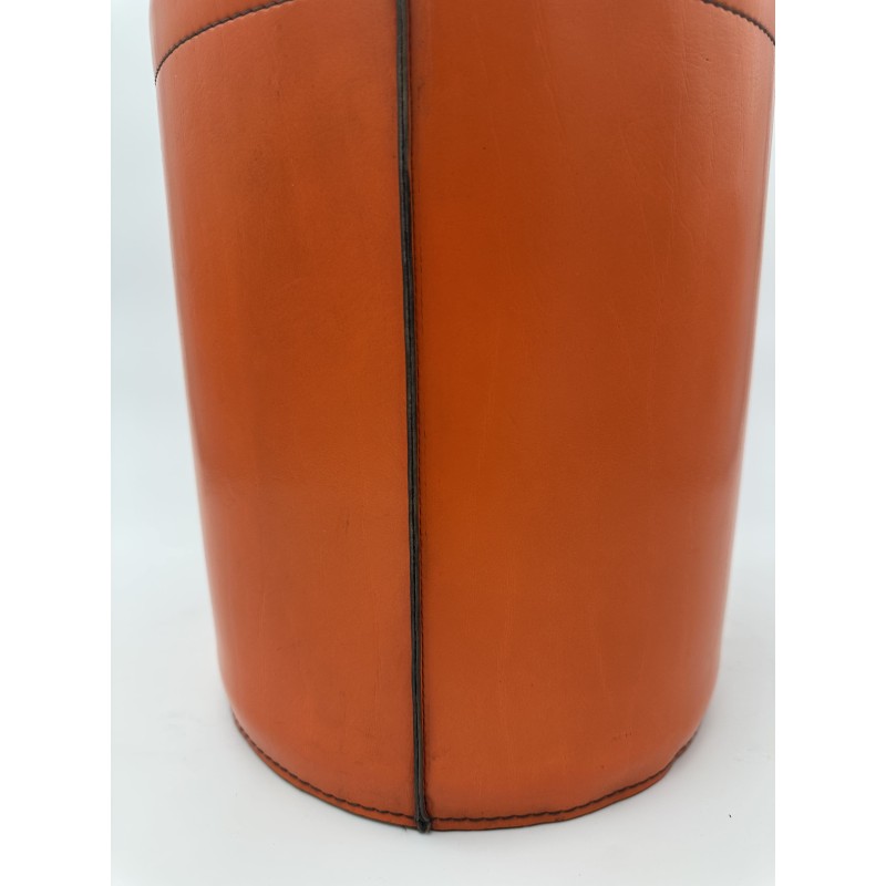 Orange Leather Wastebasket Saddle Stitch | Vintage Hermès Style