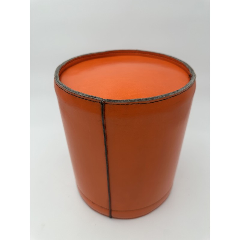 Orange Leather Wastebasket Saddle Stitch | Vintage Hermès Style