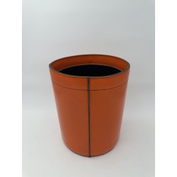 Orange Leather Wastebasket Saddle Stitch | Vintage Hermès Style