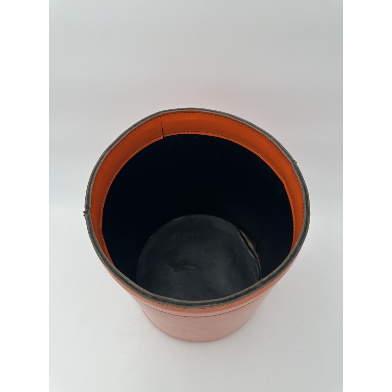 Orange Leather Wastebasket Saddle Stitch | Vintage Hermès Style