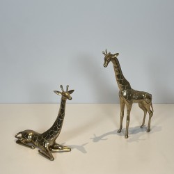Paire Girafes Laiton Poli | Sculpture Vintage Années 1970