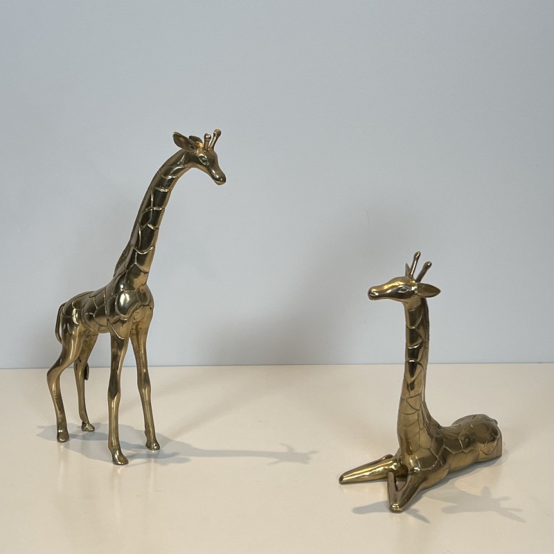 Paire Girafes Laiton Poli | Sculpture Vintage Années 1970