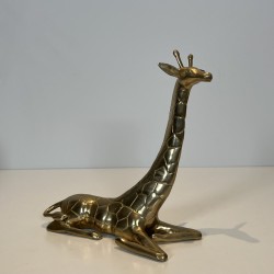 Pair of Polished Brass Giraffes | Vintage Sculpture 1970s