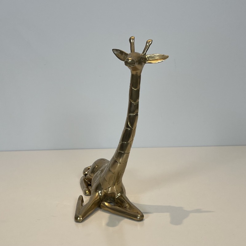 Pair of Polished Brass Giraffes | Vintage Sculpture 1970s