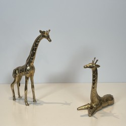 Pair of Polished Brass Giraffes | Vintage Sculpture 1970s