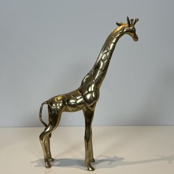 Pair of Polished Brass Giraffes | Vintage Sculpture 1970s